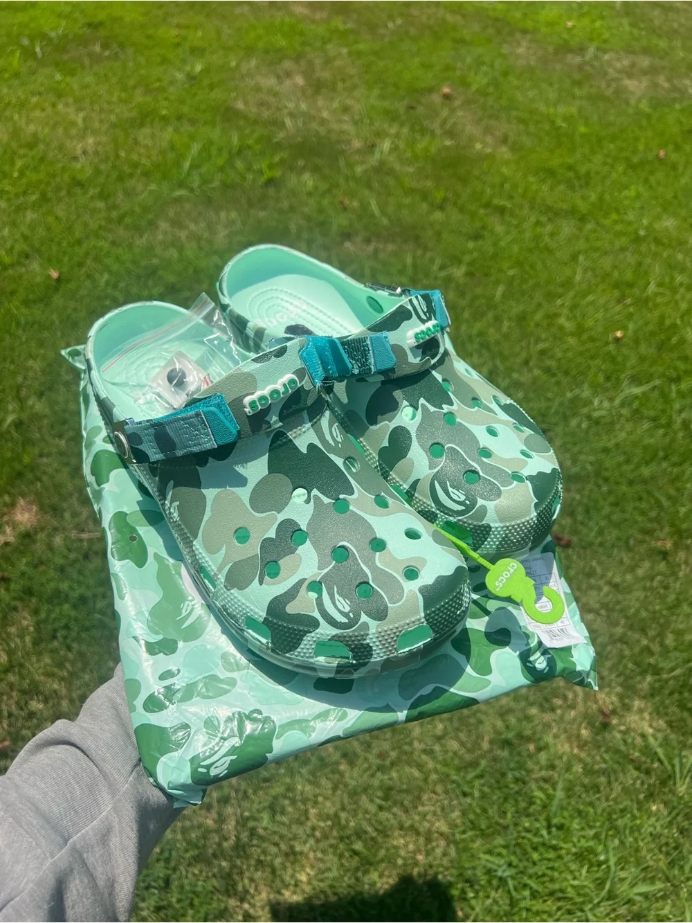 Teal Bape crocs